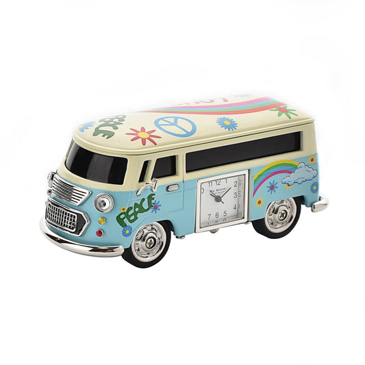 William Widdop Metal Miniature Clock - Blue Peace/Love Camper Van