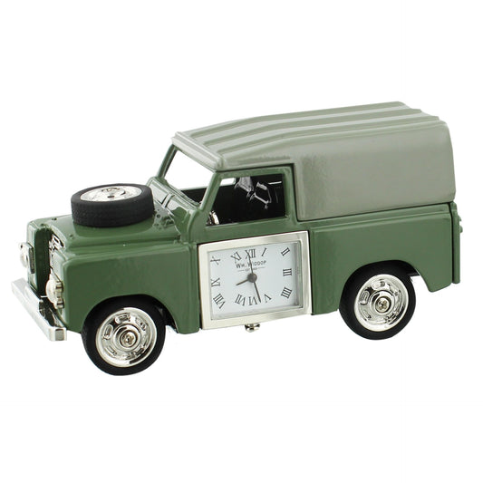William Widdop Metal Miniature Clock - Green Land Rover