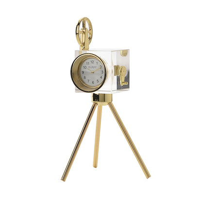 William Widdop Metal Miniature Clock - White Camera with Tripod