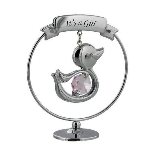 Crystocraft Duck - "It's a girl" New Baby Gift Decoration with Pink Swarovski Crystal