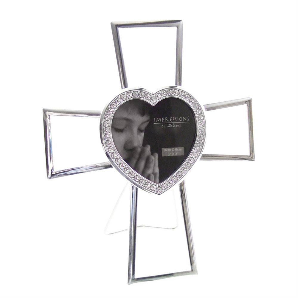 Cross Photo Frame - 3x3 inch Photo - Overall Size 8x6.75inch - Silverp ...