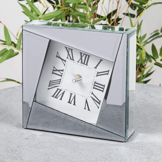 Hestia Silver Mirror Glass Mantel Clock