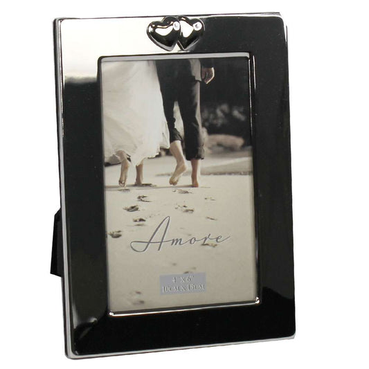 Amore Simple Silver finish photo Photograph Frame with wide boarder & hearts 4" x 6"