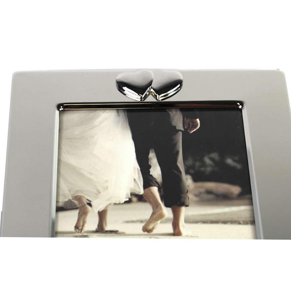 Amore Simple Silver finish photo Photograph Frame with wide boarder & hearts 4" x 6"