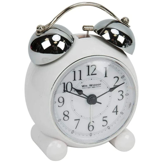 William Widdop White Round Retro Bell Alarm Clock, Non-Ticking