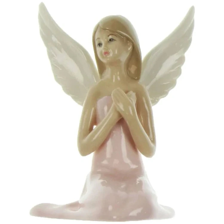 Enchanted Fairy Figurine Kneeling In Pink Dress Figurine | 10cm Tall | Gift Box