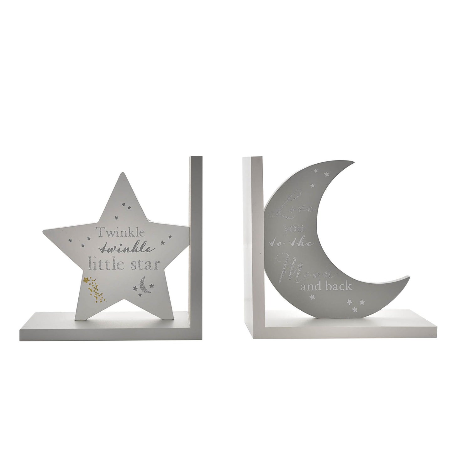 Star & Moon Bookends "Twinkle, Twinkle..." & "Love You..."