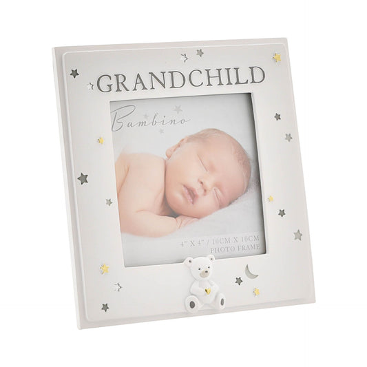 Bambino Resin Grandchild Photo Frame with Stars and Teddy Bear Icon 4" x 4"