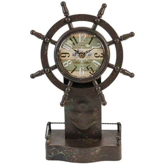 Hometime Metal Mantel Clock - Ships Wheel