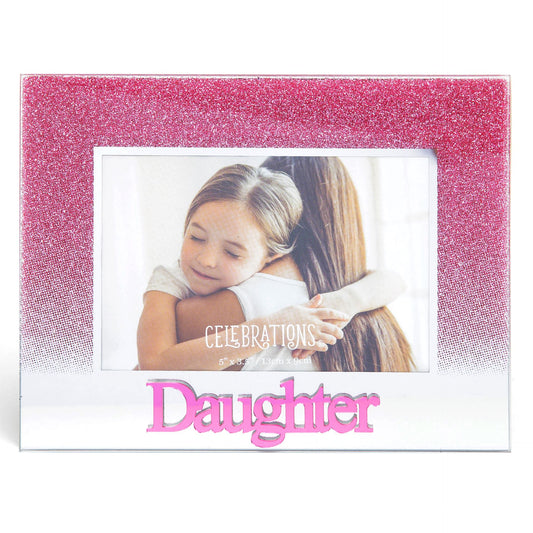 Celebrations Daughter Pink Glitter Glass Frames | Standing Strut | Mirror Finish