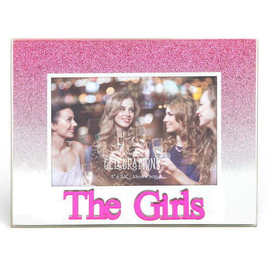 Celebrations The Girls Pink Glitter Glass Frames | Standing Strut | Mirror Finish
