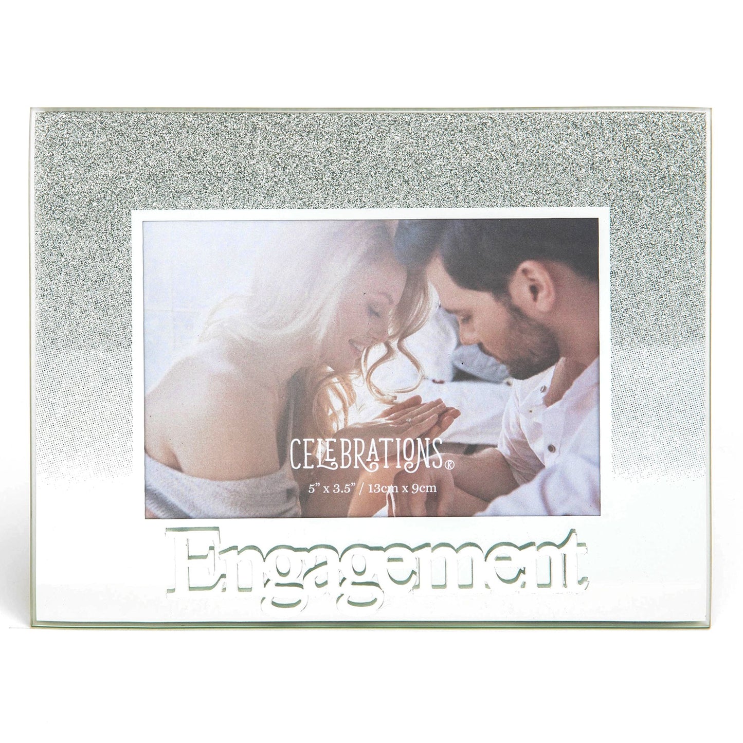 Celebrations Engagement Silver Glitter Glass Frames | Standing Strut | Mirror Finish