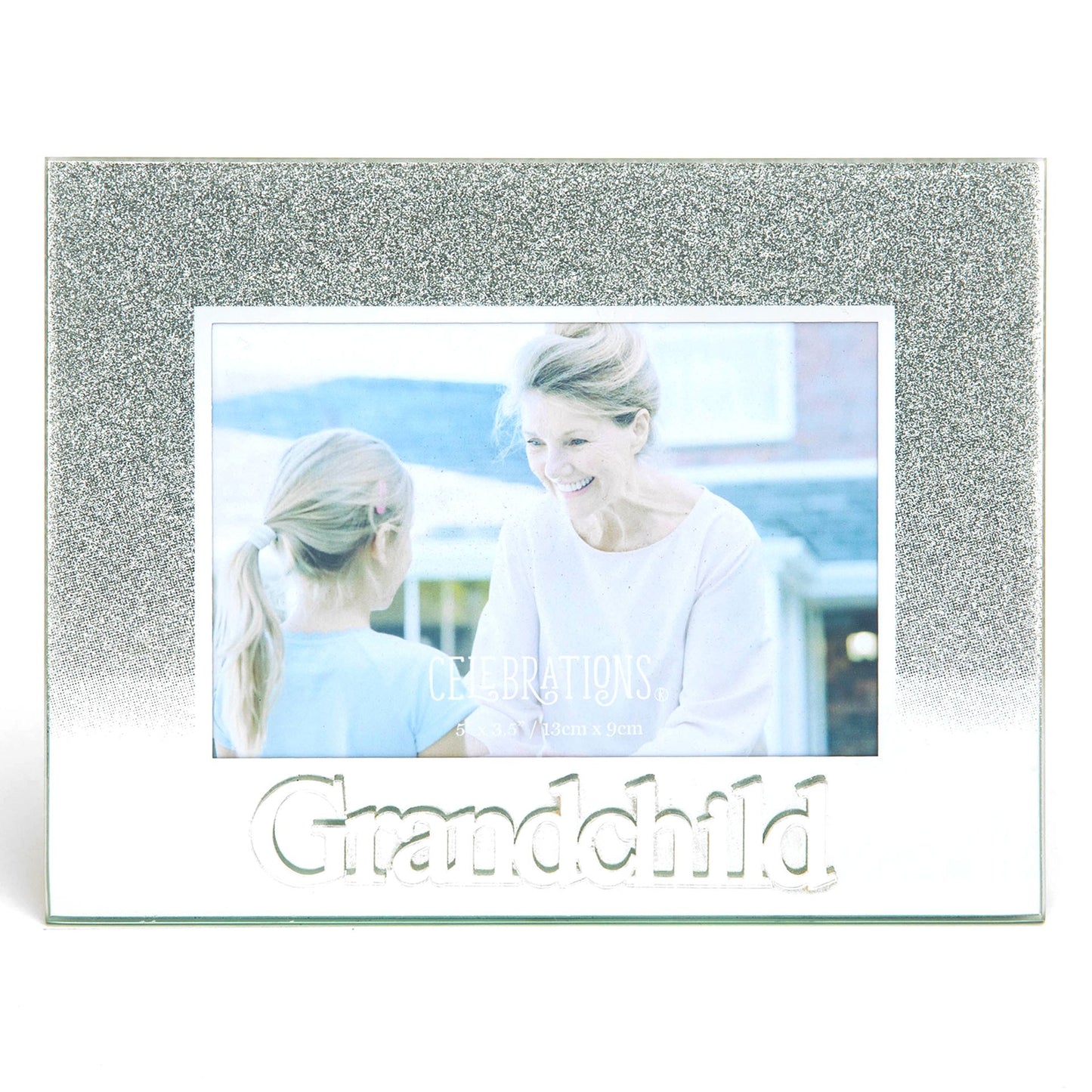 Celebrations Grandchild Silver Glitter Glass Frames | Standing Strut | Mirror Finish