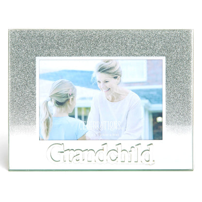 Celebrations Grandchild Silver Glitter Glass Frames | Standing Strut | Mirror Finish