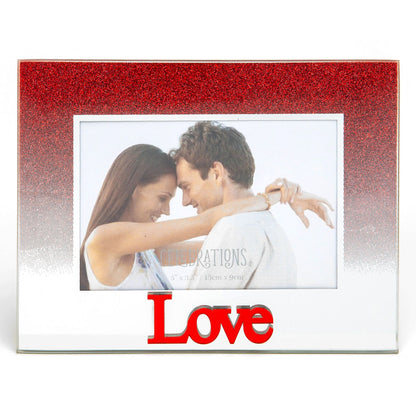 Celebrations Love Red Glitter Glass Frames | Standing Strut | Mirror Finish