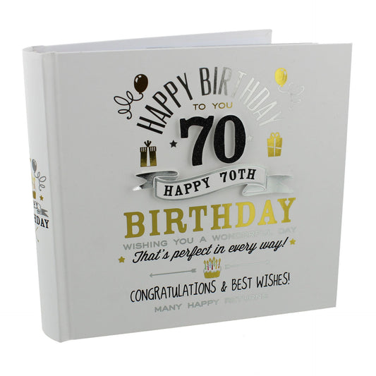 Signography 70th Birthday 4"x6" Photo Album Black and Gold Design