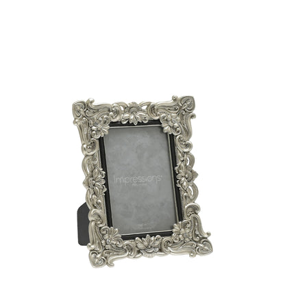 Floral Antique Photo Frame | Vintage Silver | 4x6 inch Photo