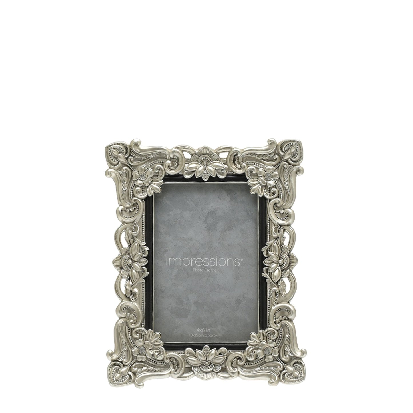 Floral Antique Photo Frame | Vintage Silver | 4x6 inch Photo