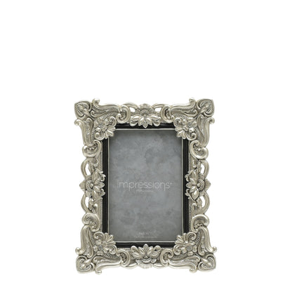 Floral Antique Photo Frame | Vintage Silver | 4x6 inch Photo