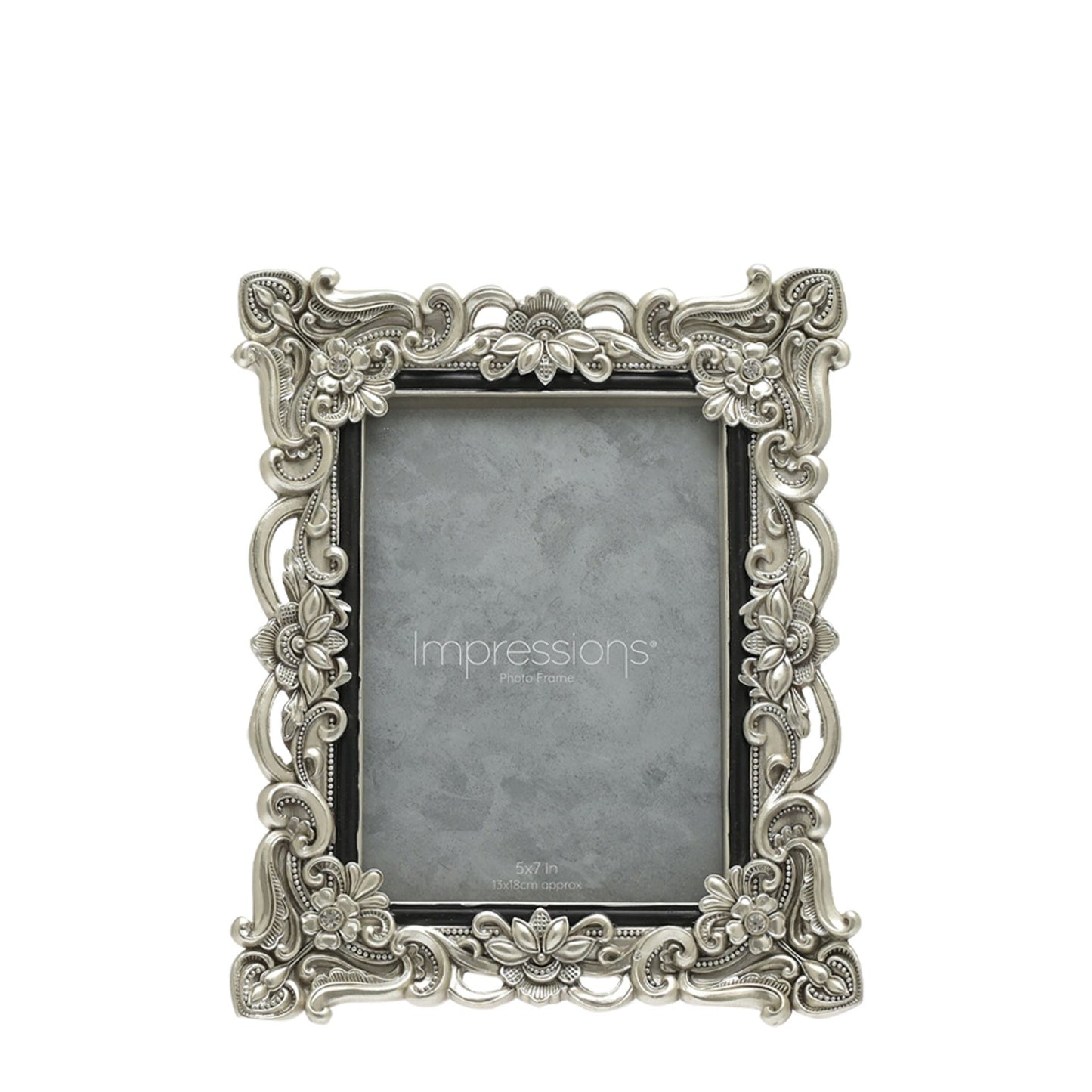 Floral Antique Photo Frame | Vintage Silver | 5x7 inch Photo