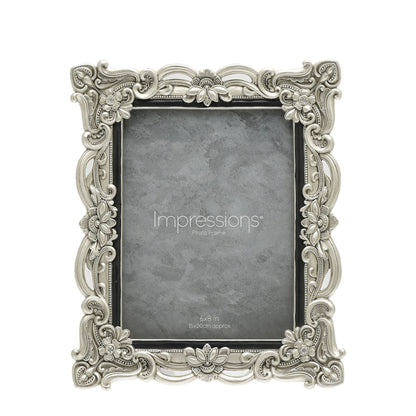 Floral Antique Photo Frame | Vintage Silver | 6x8 inch Photo