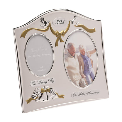 Juliana Two Tone Silver Plated Wedding Anniversary Photo Frame - 50th Golden Anniversary