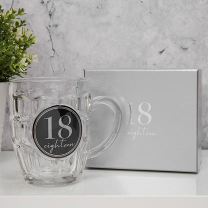 18th Birthday Glass Tankard Beer Mug in Gift Box