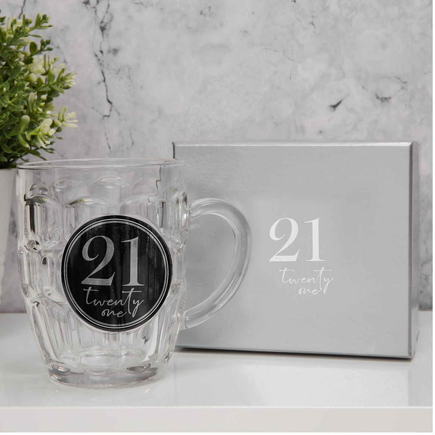 21st Birthday Glass Tankard Beer Mug in Gift Box