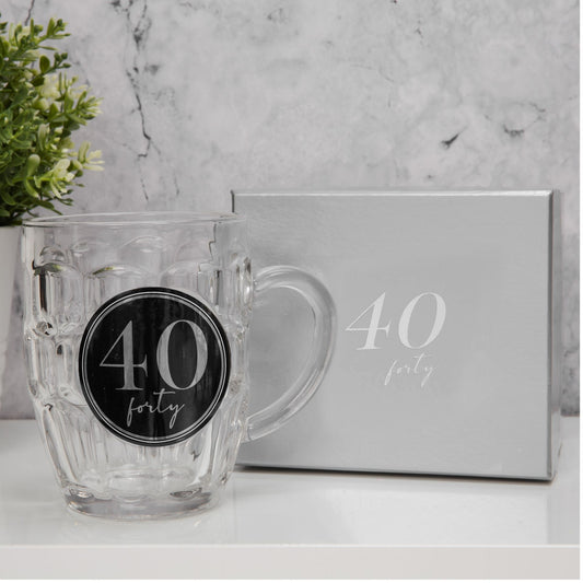 40th Birthday Glass Tankard Beer Mug in Gift Box