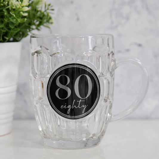 80th Birthday Glass Tankard Beer Mug in Gift Box