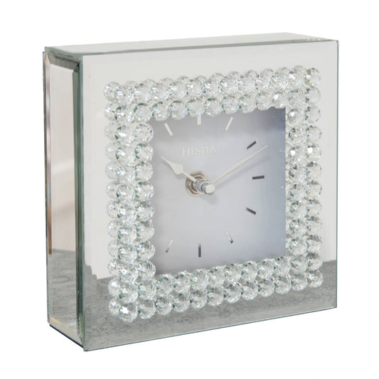 Hestia Mirror Glass Mantel Clock with Crystal Border