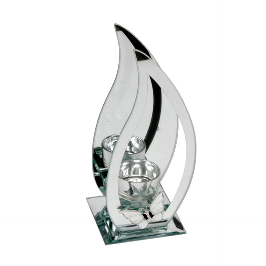 Hestia Glass Mirror Finish Single T-Lite Holder with White Butterfly Flame Shape