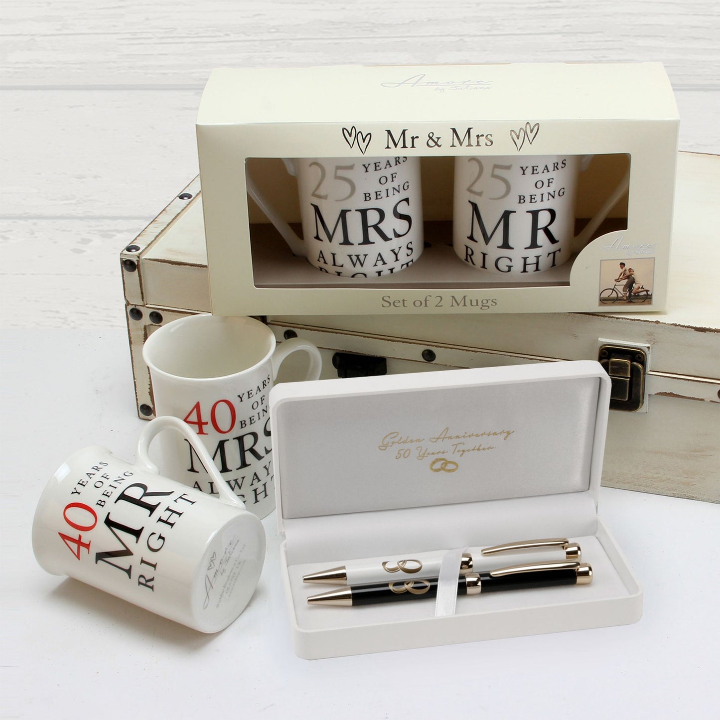 Mug Set - 10th Anniversary Gift - 2 Coffee Mugs "Mr Right & Mrs Always Right"