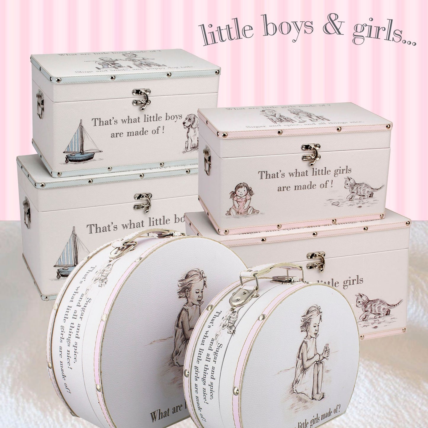 Set of 2 Wooden Luggage Storage Boxes "LIttle Boy" 14x16x23cm & 18x23x33cm