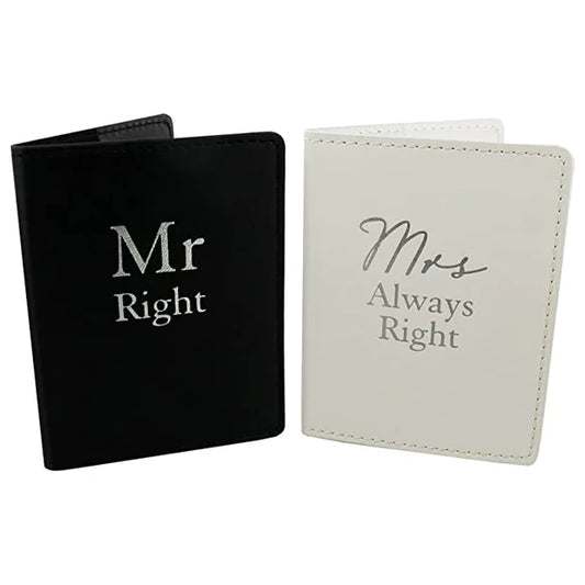 Passport Holders "Mr Right & Mrs Always Right" Black and White Passport Covers