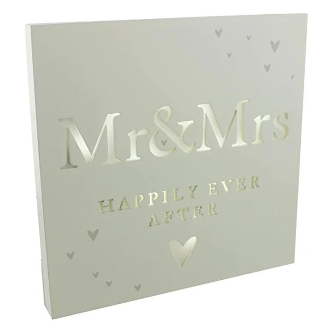 Mr & Mrs Happily Ever After Light Up Wall Plaque Sign - 25cm Square