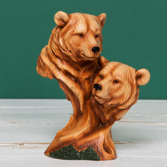 Naturecraft Two Bear Heads Wood Effect Resin Figurine