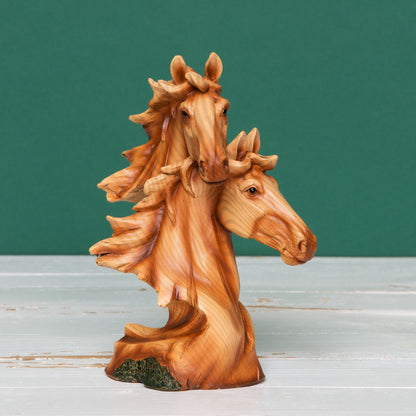 Naturecraft Two Horse Heads Wood Effect Resin Figurine