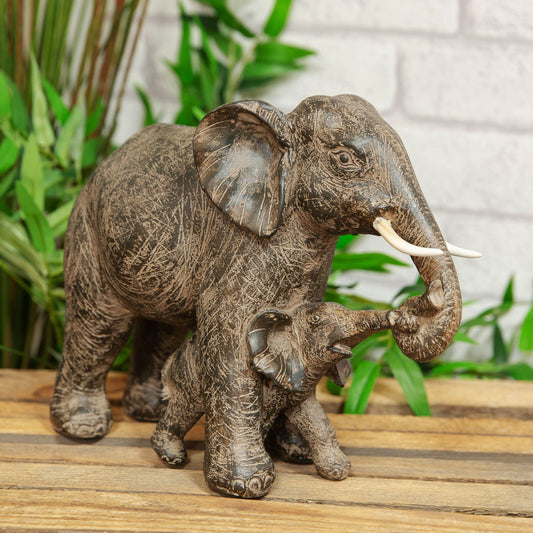 Naturecraft Mother and Baby Elephant Carved Effect Resin Figurine