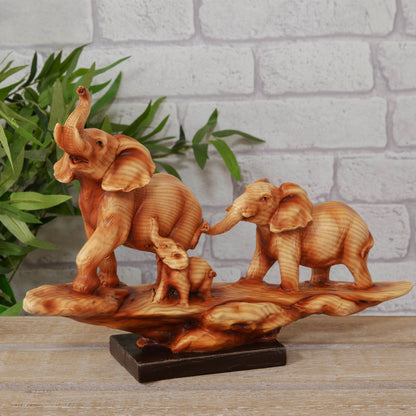 Naturecraft Elephant Family Wood Effect Figurine On Base