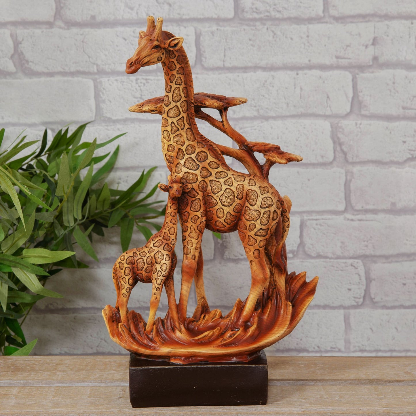 Naturecraft Giraffe and Baby Wood Effect Resin Figurine On Base