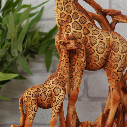 Naturecraft Giraffe and Baby Wood Effect Resin Figurine On Base