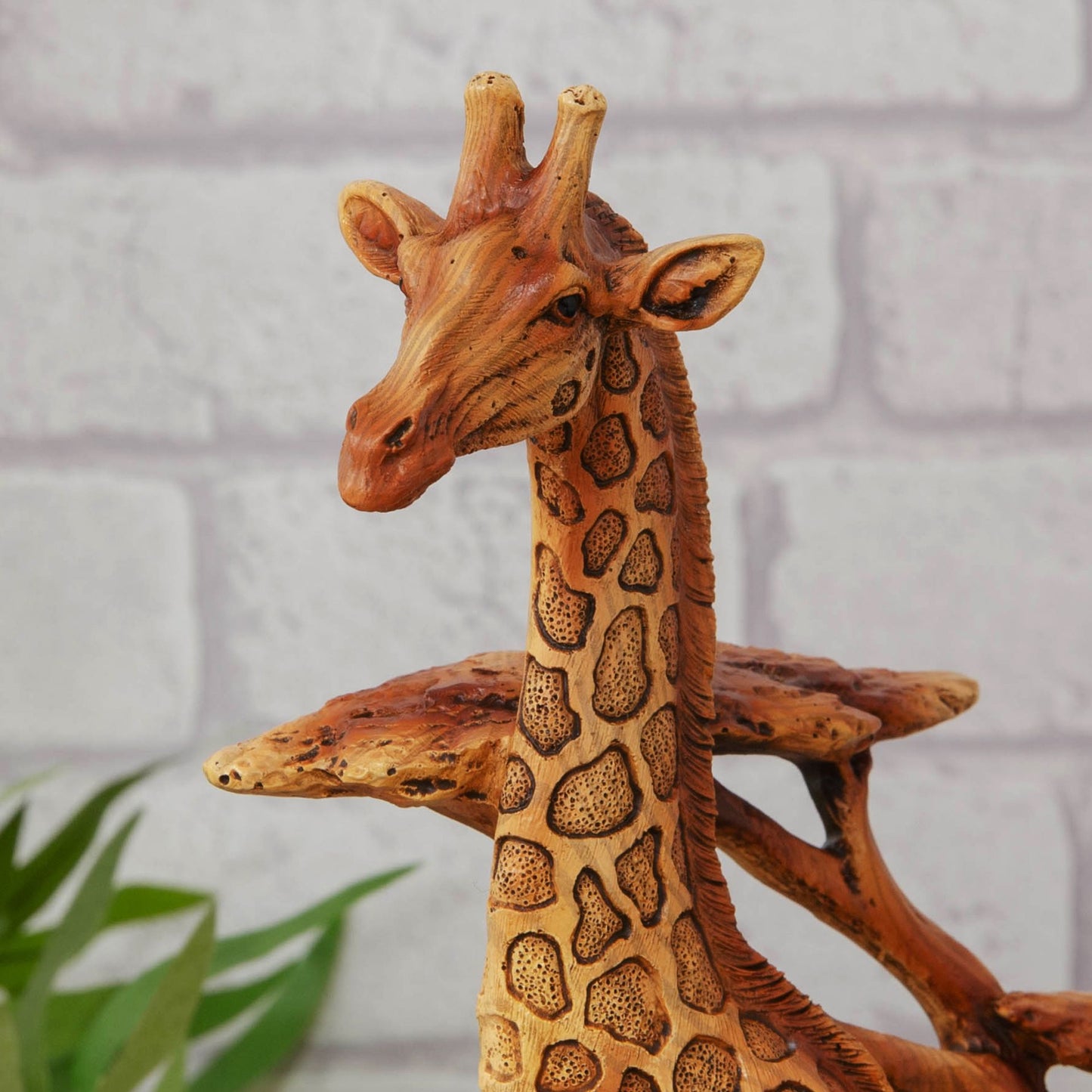 Naturecraft Giraffe and Baby Wood Effect Resin Figurine On Base