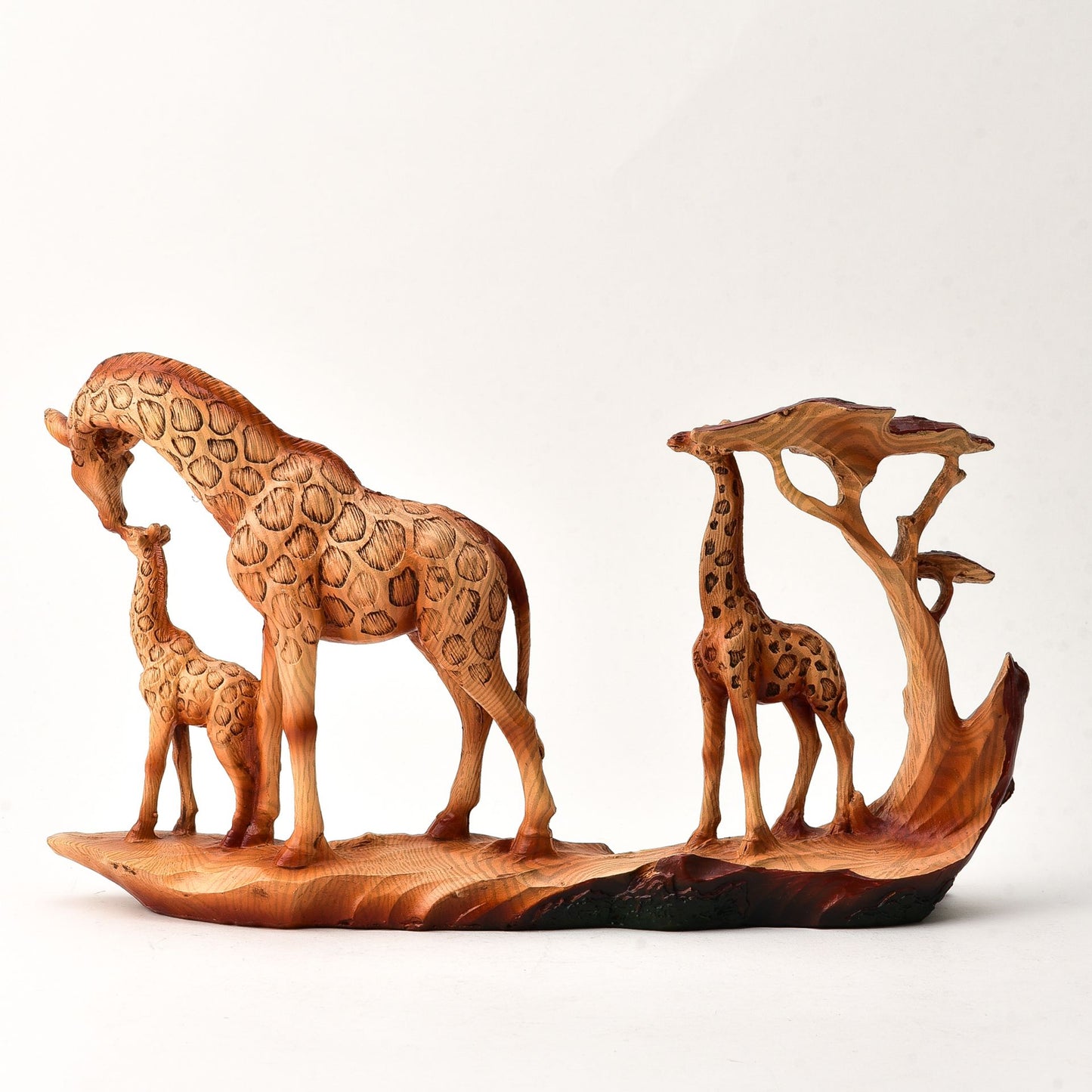 Naturecraft Wood Effect Walking Giraffe Family on Base Ornament Figurine