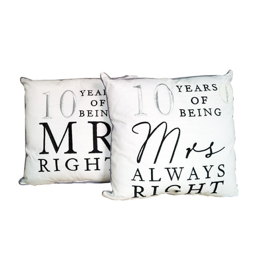Chair Cushions - 10th Anniversary Gift - Mr and Mrs Right Cushion Set