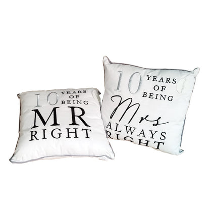 Chair Cushions - 10th Anniversary Gift - Mr and Mrs Right Cushion Set