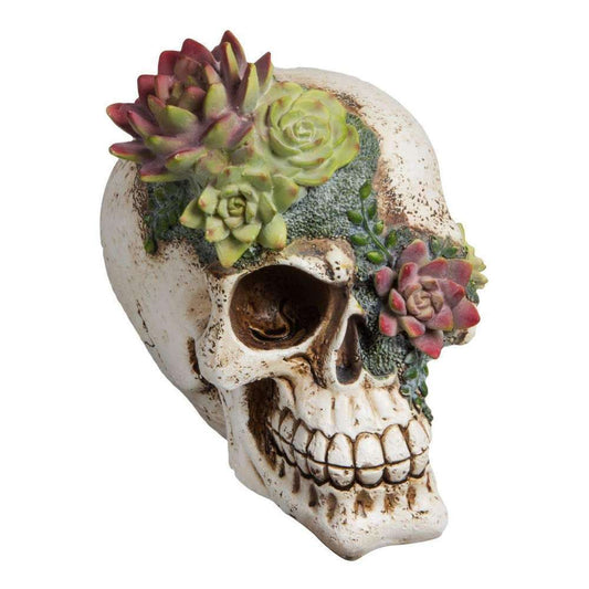 White Resin Floral Skull Figurine - Day of the Dead - 17cm