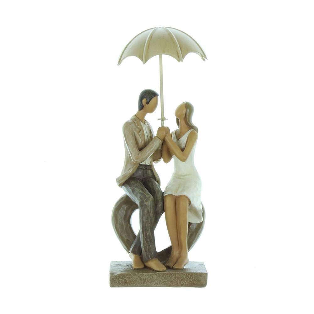 Seated Couple Figurine with Umbrella | 24 x 9.5 x 9.5 cm