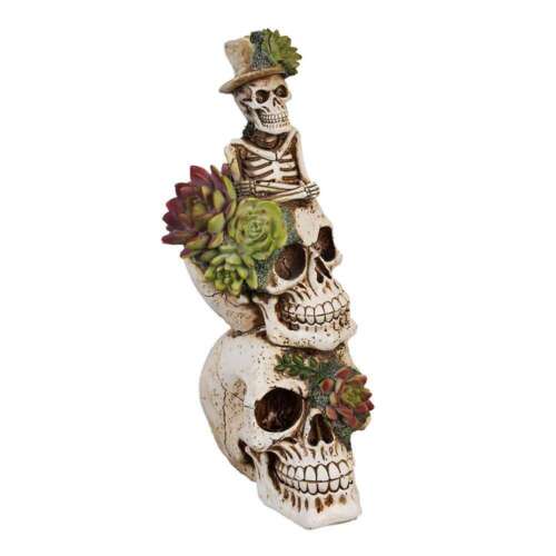 Juliana White Resin Stacked Floral Skulls Figurine - Day of the Dead - 30cm