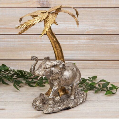 Naturecraft Silver Elephant and Gold Palm Tree Figurine Ornament